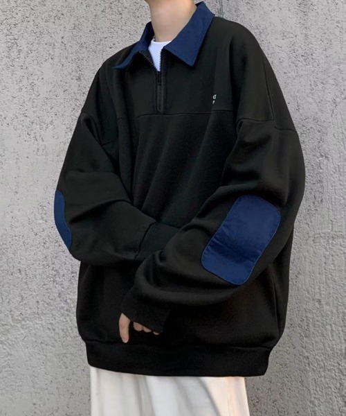 NOWLE（ノウル）の「【NOWLE】ワンポイント ロゴ ハーフジップ ポロネック スウェット（スウェット・メンズ・ブラック・MEDIUM/LARGE/X-LARGE）」の6枚目の写真