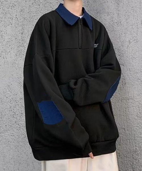 NOWLE（ノウル）の「【NOWLE】ワンポイント ロゴ ハーフジップ ポロネック スウェット（スウェット・メンズ・ブラック・MEDIUM/LARGE/X-LARGE）」の14枚目の写真