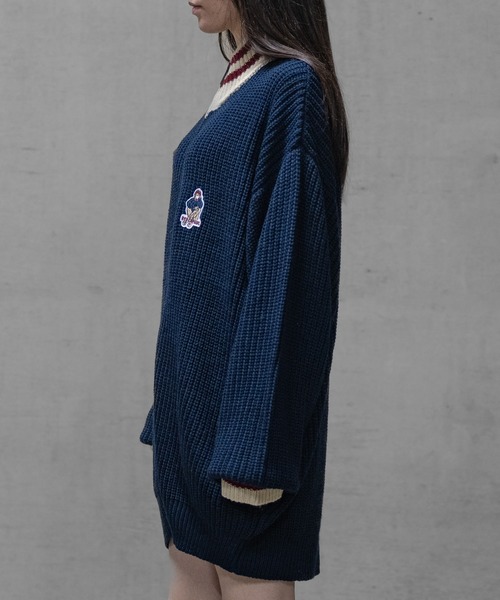 Red Cap Girl（レッドキャプガール）の「【a-r】〔Red Cap Girl/レッドキャップガール〕リブ編み ワッペン付き ドライバーズニット（ニット/セーター・レディース・ブラック/ネイビー・MEDIUM/X-LARGE/LARGE）」の9枚目の写真