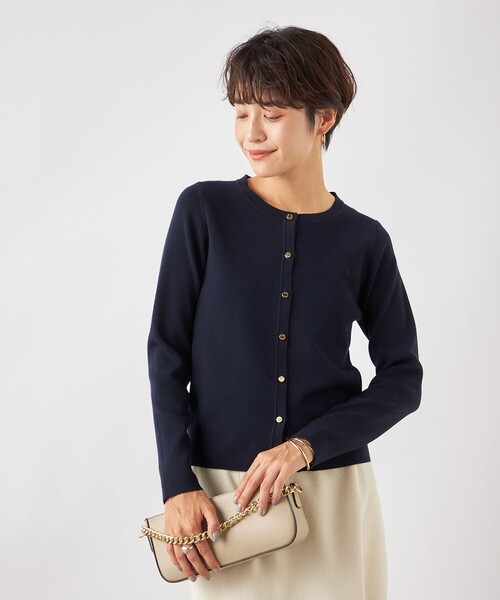 NOLLEY’S(ノーリーズ)の「《手洗い可能》総針ストレッチクルーネックカーディガン(カーディガン/ボレロ・レディース・ブラック/ネイビー/オフホワイト・38)」の10枚目の写真