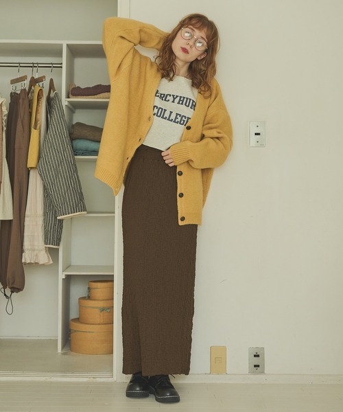 Crisp（クリスプ）の「ランダムシャーリングストレートスカート（スカート・レディース・ブラウン/レッド/オリーブ・FREE）」の5枚目の写真