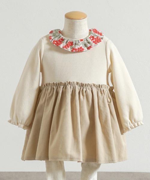 【セール】【Hoppetta plus】オーガニックコットンベリー刺繍襟ボディオール 70cm・80cm(ロンパース)|Hoppetta(ホッペッタ)