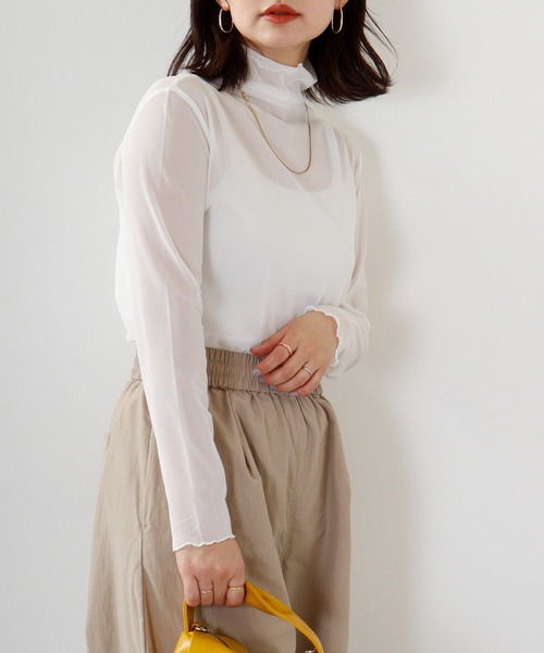 FUNALIVE(ファンアライブ)の「YUASA6select 【韓国製】メッシュメロー シアートップス 長袖(Tシャツ/カットソー・レディース・ブルーグリーン/グレー/レッド/パープル/ホワイト/ブラック/ワイン/ブラウン/ライトブラウン/ダークグリーン・FREE)」の22枚目の写真