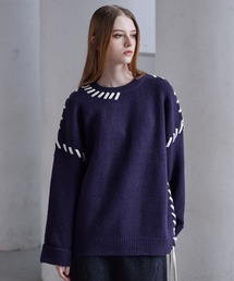 【CLEL】Hand Stitching Side Lace Knit/ハンドステッチ サイドレースニット
