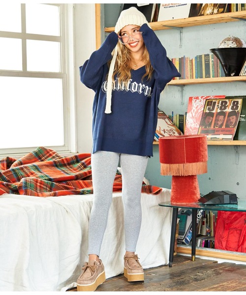 anap mimpi（アナップミンピ）の「CaliforniaパームツリーVネックニットトップス（ニット/セーター・レディース・アイボリー/ネイビー・FREE）」の9枚目の写真