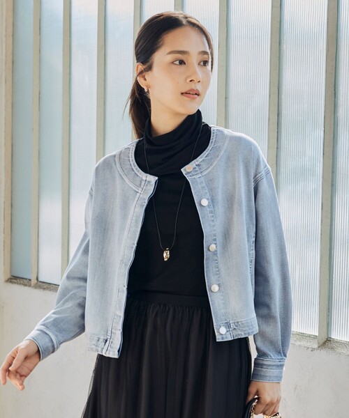 自由区(ジユウク)の「【洗える】ウスカルデニム ジャケット(デニムジャケット・レディース・ネイビー系/ダルブルー系・38/40/36)」の2枚目の写真