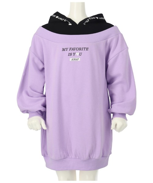 ANAP kids（アナップキッズ）の「切替フード付き裏毛スウェットワンピース（ワンピース・キッズ・ラベンダー/ベージュ/オフホワイト・120cm/110cm/130cm）」の3枚目の写真