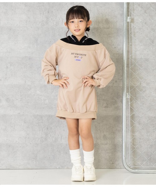 ANAP kids（アナップキッズ）の「切替フード付き裏毛スウェットワンピース（ワンピース・キッズ・ラベンダー/ベージュ/オフホワイト・120cm/110cm/130cm）」の19枚目の写真