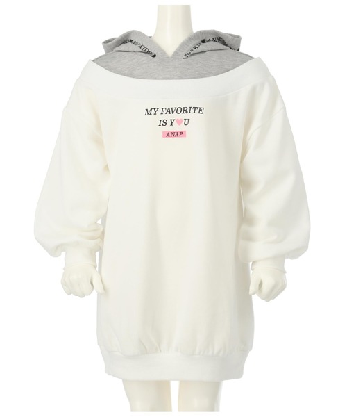 ANAP kids（アナップキッズ）の「切替フード付き裏毛スウェットワンピース（ワンピース・キッズ・ラベンダー/ベージュ/オフホワイト・120cm/110cm/130cm）」の11枚目の写真
