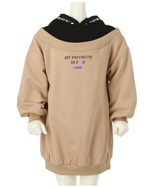 ANAP kids（アナップキッズ）の「切替フード付き裏毛スウェットワンピース（ワンピース・キッズ・ラベンダー/ベージュ/オフホワイト・120cm/110cm/130cm）」の12枚目の写真