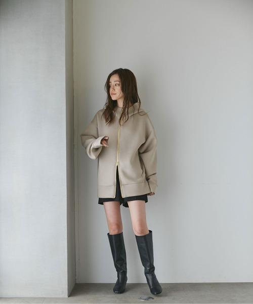 NANO universe（ナノユニバース）の「【追加生産】テックダンボールダブルジップBIGパーカ男女兼用（パーカー・レディース・ブラック/オフホワイト/ライトベージュ/グレー・M/L）」の13枚目の写真