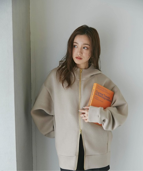 NANO universe（ナノユニバース）の「【追加生産】テックダンボールダブルジップBIGパーカ男女兼用（パーカー・レディース・ブラック/オフホワイト/ライトベージュ/グレー・M/L）」の9枚目の写真