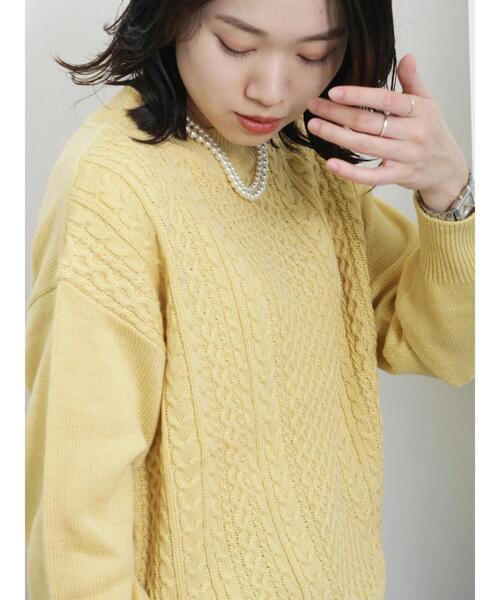 Samansa Mos2 blue（サマンサモスモスブルー）の「マシンウォッシャブルケーブルニットプルオーバー（ニット/セーター・レディース・イエロー/ライトベージュ/ブルー/チャコールグレー/オフホワイト・F）」の5枚目の写真