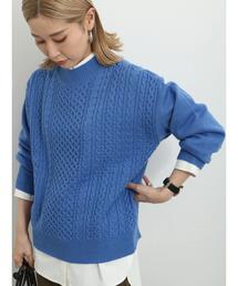 Samansa Mos2 blue | マシンウォッシャブルケーブルニットプルオーバー(ニット/セーター)