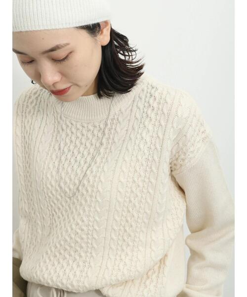 Samansa Mos2 blue（サマンサモスモスブルー）の「マシンウォッシャブルケーブルニットプルオーバー（ニット/セーター・レディース・イエロー/ライトベージュ/ブルー/チャコールグレー/オフホワイト・F）」の7枚目の写真