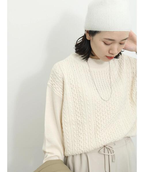 Samansa Mos2 blue（サマンサモスモスブルー）の「マシンウォッシャブルケーブルニットプルオーバー（ニット/セーター・レディース・イエロー/ライトベージュ/ブルー/チャコールグレー/オフホワイト・F）」の9枚目の写真