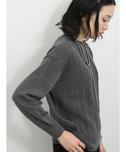 Samansa Mos2 blue（サマンサモスモスブルー）の「マシンウォッシャブルケーブルニットプルオーバー（ニット/セーター・レディース・イエロー/ライトベージュ/ブルー/チャコールグレー/オフホワイト・F）」の12枚目の写真