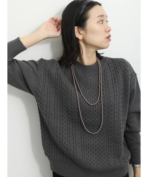 Samansa Mos2 blue（サマンサモスモスブルー）の「マシンウォッシャブルケーブルニットプルオーバー（ニット/セーター・レディース・イエロー/ライトベージュ/ブルー/チャコールグレー/オフホワイト・F）」の14枚目の写真