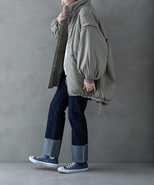 etoll.（エトル）の「2wayスタンドカラーモンスターコート（ダウンジャケット/コート・レディース・カーキ/アイボリー/ブラック・M）」の6枚目の写真