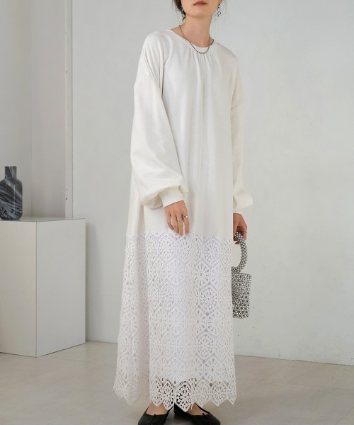 Bab(バブ)の「ヘムレーススウェットワンピース(ワンピース・レディース・ミント/オフホワイト/ベージュ・S/M)」の5枚目の写真