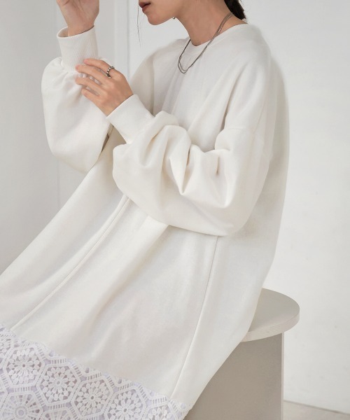 Bab(バブ)の「ヘムレーススウェットワンピース(ワンピース・レディース・ミント/オフホワイト/ベージュ・S/M)」の9枚目の写真