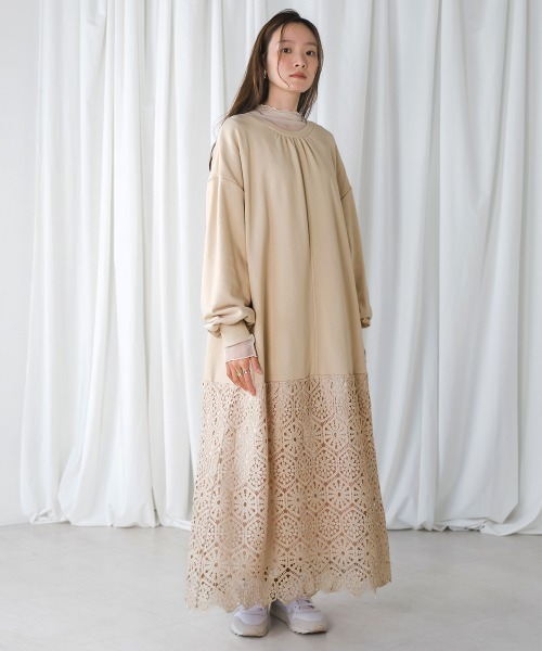 Bab(バブ)の「ヘムレーススウェットワンピース(ワンピース・レディース・ミント/オフホワイト/ベージュ・S/M)」の12枚目の写真