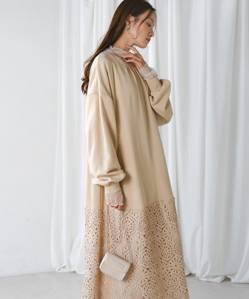 Bab(バブ)の「ヘムレーススウェットワンピース(ワンピース・レディース・ミント/オフホワイト/ベージュ・S/M)」の14枚目の写真