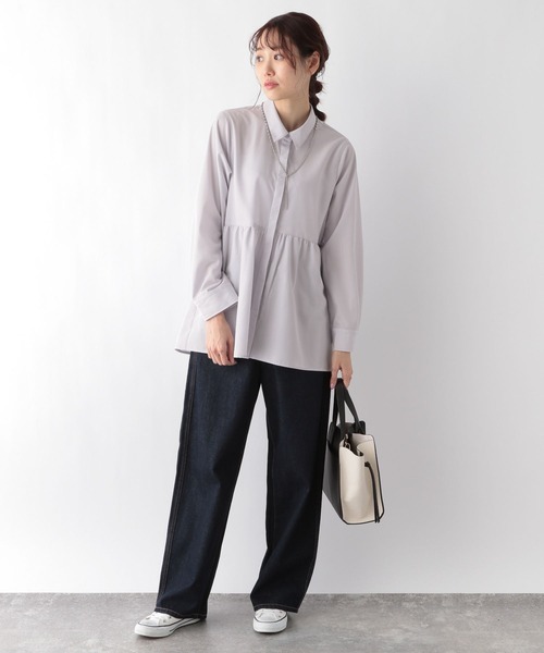 GLOBAL WORK（グローバルワーク）の「ペプラムブラウスシャツ/MATINEE LINE/994006（シャツ/ブラウス・レディース・ライトグレー/オフホワイト/ブラック・MEDIUM/LARGE）」の16枚目の写真