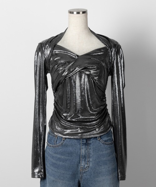 me+em select(ミームセレクト)の「【 2color 】ハートネックギャザーツイストメタリックトップス / heart neck gather twist metrick tops(Tシャツ/カットソー・レディース・シルバー/ブラック・FREE)」の22枚目の写真