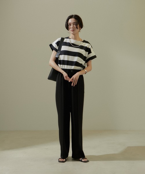 SALON adam et rope'（サロン アダム エ ロペ）の「【WEB限定】ポンチワイドボーダーTシャツ/24SS（Tシャツ/カットソー・レディース・オリーブ/ブラック・FREE）」の3枚目の写真