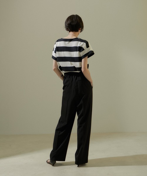 SALON adam et rope'（サロン アダム エ ロペ）の「【WEB限定】ポンチワイドボーダーTシャツ/24SS（Tシャツ/カットソー・レディース・オリーブ/ブラック・FREE）」の5枚目の写真