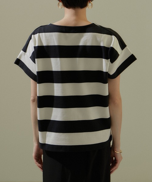 SALON adam et rope'（サロン アダム エ ロペ）の「【WEB限定】ポンチワイドボーダーTシャツ/24SS（Tシャツ/カットソー・レディース・オリーブ/ブラック・FREE）」の13枚目の写真