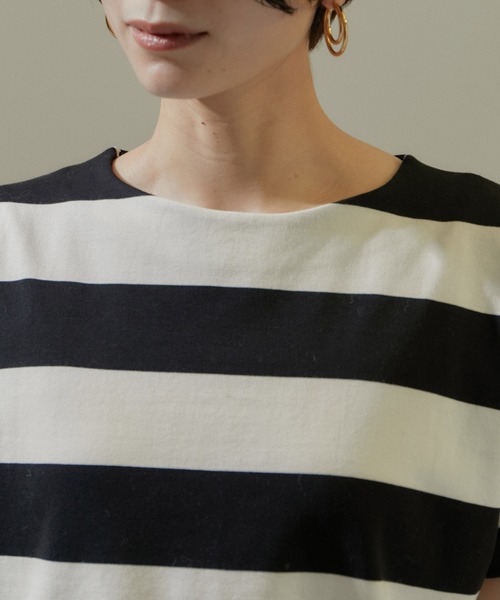 SALON adam et rope'（サロン アダム エ ロペ）の「【WEB限定】ポンチワイドボーダーTシャツ/24SS（Tシャツ/カットソー・レディース・オリーブ/ブラック・FREE）」の14枚目の写真