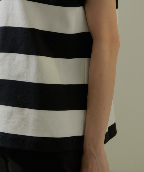 SALON adam et rope'（サロン アダム エ ロペ）の「【WEB限定】ポンチワイドボーダーTシャツ/24SS（Tシャツ/カットソー・レディース・オリーブ/ブラック・FREE）」の16枚目の写真