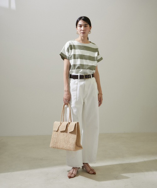 SALON adam et rope'（サロン アダム エ ロペ）の「【WEB限定】ポンチワイドボーダーTシャツ/24SS（Tシャツ/カットソー・レディース・オリーブ/ブラック・FREE）」の20枚目の写真