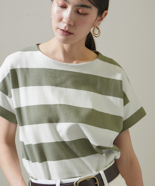 SALON adam et rope'（サロン アダム エ ロペ）の「【WEB限定】ポンチワイドボーダーTシャツ/24SS（Tシャツ/カットソー・レディース・オリーブ/ブラック・FREE）」の22枚目の写真