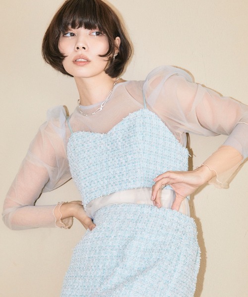 ELLEgirl（エルガール）の「ラメツイードキャミビスチェ【ELLEgirl/エル ガール】（キャミソール・レディース・サックスブルー/イエロー・FREE）」の2枚目の写真