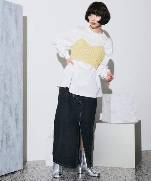 ELLEgirl（エルガール）の「ラメツイードキャミビスチェ【ELLEgirl/エル ガール】（キャミソール・レディース・サックスブルー/イエロー・FREE）」の15枚目の写真