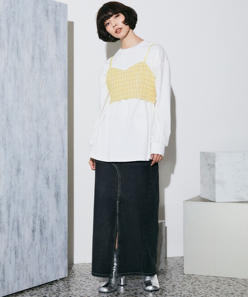 ELLEgirl（エルガール）の「ラメツイードキャミビスチェ【ELLEgirl/エル ガール】（キャミソール・レディース・サックスブルー/イエロー・FREE）」の16枚目の写真