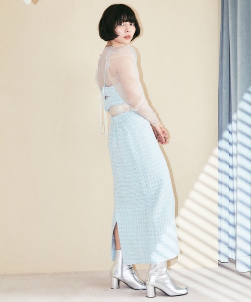 ELLEgirl（エルガール）の「ラメツイードキャミビスチェ【ELLEgirl/エル ガール】（キャミソール・レディース・サックスブルー/イエロー・FREE）」の4枚目の写真