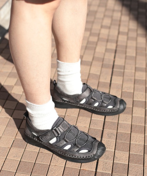 セール】【shoes365】メッシュ＆レザー アウトドアサンダル