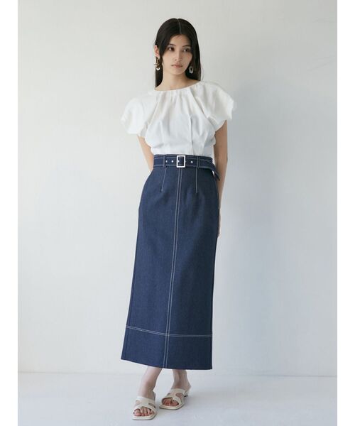 MURUA(ムルーア)の「ステッチタイトスカート(スカート・レディース・ブラック/インディゴブルー・1/2)」の4枚目の写真