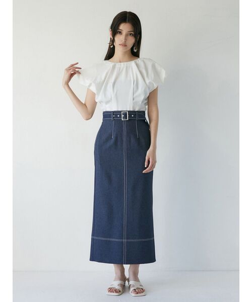 MURUA(ムルーア)の「ステッチタイトスカート(スカート・レディース・ブラック/インディゴブルー・1/2)」の5枚目の写真