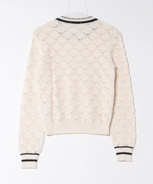 BENETTON (UNITED COLORS OF BENETTON)（ベネトンユナイテッドカラーズオブベネトン）の「コットン100％クルーネック透かし編み長袖ニット・セーター（ニット/セーター・レディース・ホワイト・X-SMALL/SMALL/MEDIUM）」の2枚目の写真