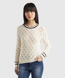 BENETTON (UNITED COLORS OF BENETTON) | コットン100％クルーネック透かし編み長袖ニット・セーター(ニット/セーター)