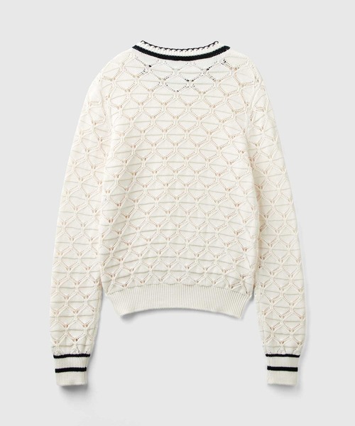 BENETTON (UNITED COLORS OF BENETTON)（ベネトンユナイテッドカラーズオブベネトン）の「コットン100％クルーネック透かし編み長袖ニット・セーター（ニット/セーター・レディース・ホワイト・X-SMALL/SMALL/MEDIUM）」の6枚目の写真
