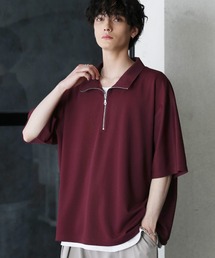 梨地ハーフジップ 半袖プルオーバー
