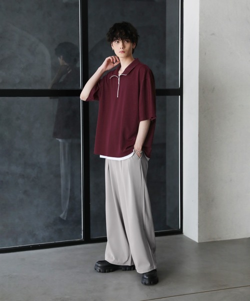 梨地ハーフジップ 半袖プルオーバー（Tシャツ/カットソー）｜ETELIO