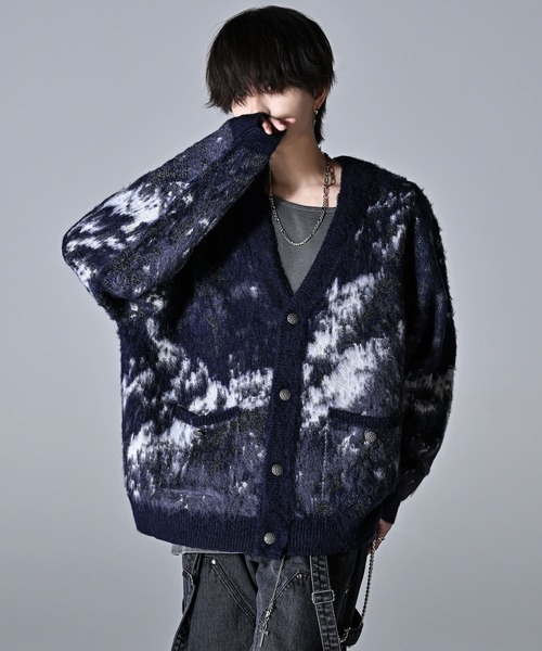 LEONARD ジップカーディガン アセテート 総柄 3color] ステッチノルディック柄ジップアップカーディガン