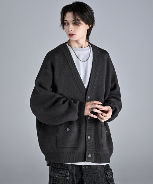 セール　黒いニットカーディガン ポケット付き セール】extra quality heavy weight jacquard knit cardigan